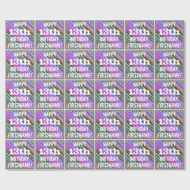 Vibrant, färgstark 13:e födelsedagen + anpassat na presentpapper (Platt)