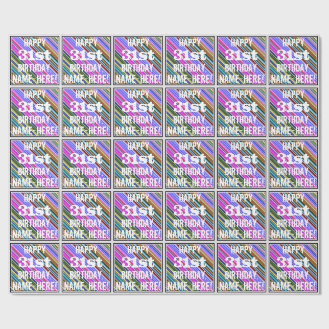 Vibrant, färgstark 31a födelsedag + eget namn presentpapper (Platt)