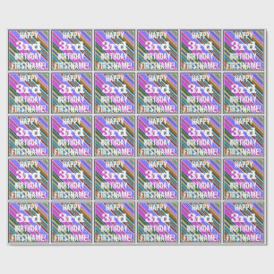 Vibrant, färgstark 3:e födelsedag + anpassat namn presentpapper