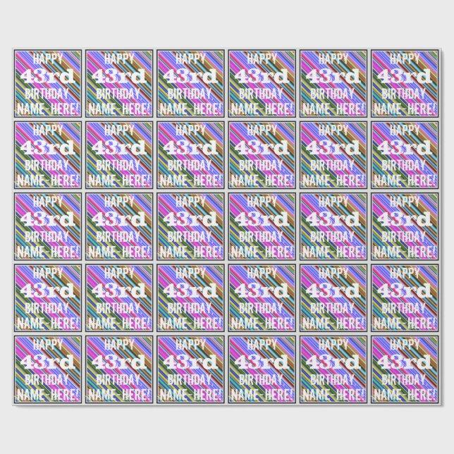 Vibrant, färgstark 43:e födelsedagen + anpassat na presentpapper (Platt)