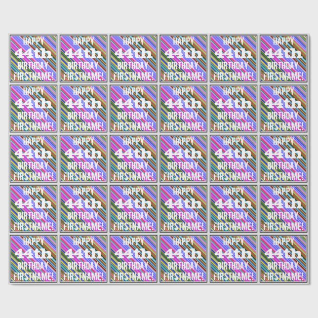 Vibrant, färgstark 44:e födelsedagen + anpassat na presentpapper (Platt)
