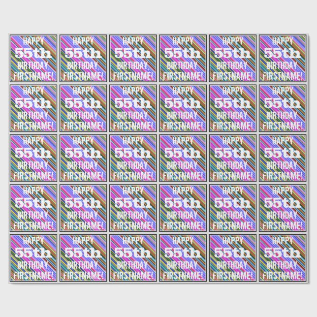 Vibrant, färgstark 55:e födelsedagen + anpassat na presentpapper (Platt)