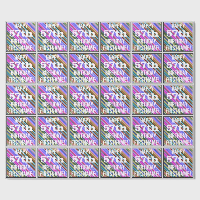 Vibrant, färgstark 57:e födelsedagen + anpassat na presentpapper (Platt)
