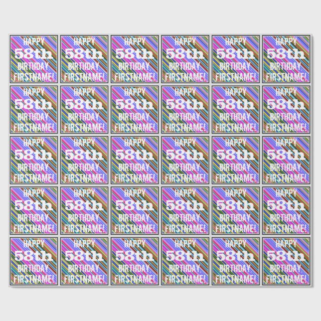 Vibrant, färgstark 58:e födelsedagen + anpassat na presentpapper (Platt)