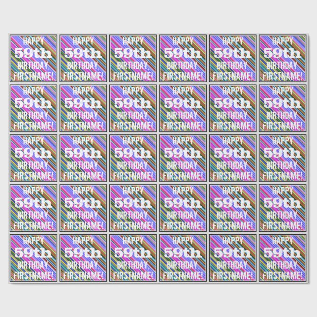 Vibrant, färgstark 59:e födelsedagen + anpassat na presentpapper (Platt)