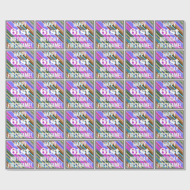 Vibrant, färgstark 61:a födelsedagen + anpassat na presentpapper (Platt)