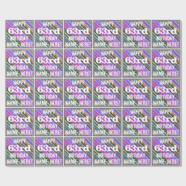 Vibrant, färgstark 63:e födelsedagen + anpassat na presentpapper (Platt)
