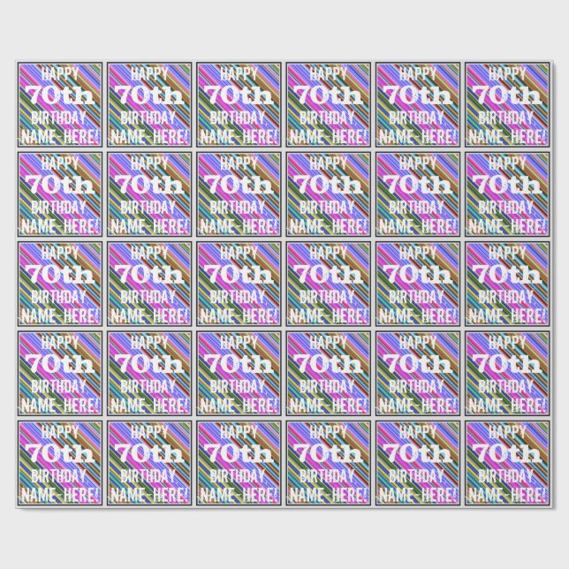 Vibrant, färgstark 70:e födelsedagen + anpassat na presentpapper (Platt)