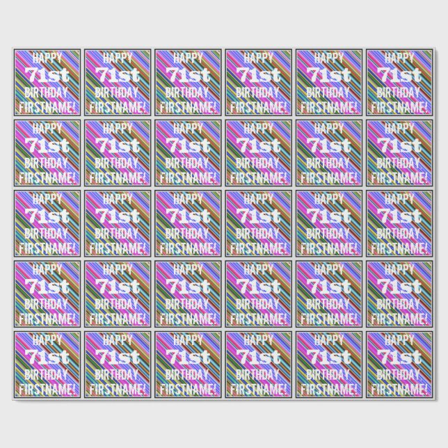 Vibrant, färgstark 71:a födelsedagen + anpassat na presentpapper (Platt)