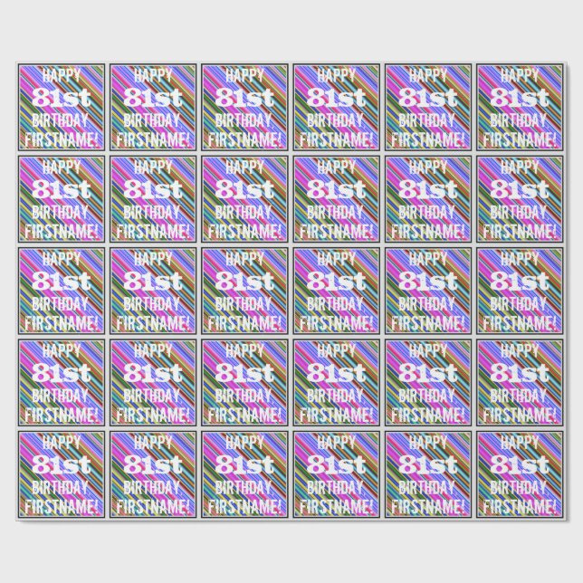 Vibrant, färgstark 81:a födelsedagen + anpassat na presentpapper (Platt)