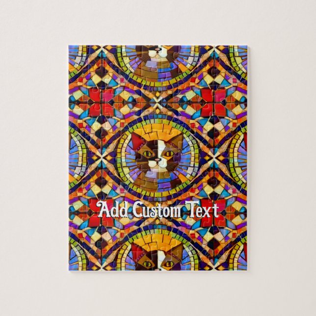 Vibrant färgstark kattmosaikplattor - Cheerful Lyc Pussel (Vertikal)