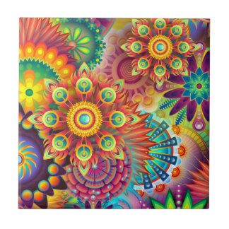 Vibrant färgstark Mandalas Mönster Kakelplatta
