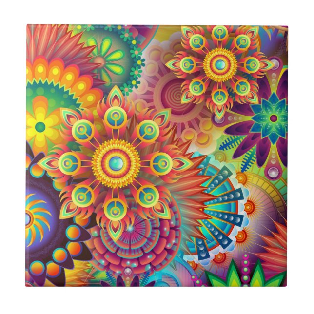 Vibrant färgstark Mandalas Mönster Kakelplatta (Framsidan)