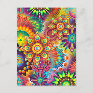 Vibrant färgstark Mandalas Mönster Vykort