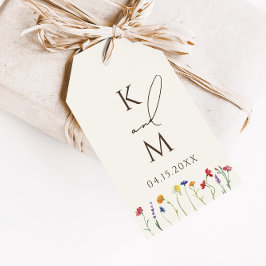 Vibrant färgstark monogram WildblommBloom Bröllop Presentetikett