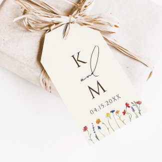 Vibrant färgstark monogram WildblommBloom Bröllop Presentetikett