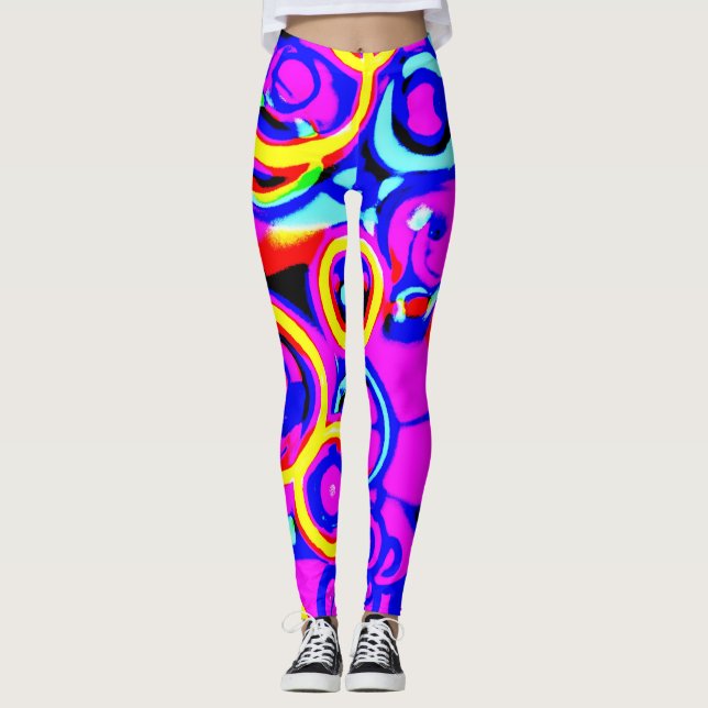 Vibrant färgstark Neon Mönster Leggings (Framsida)