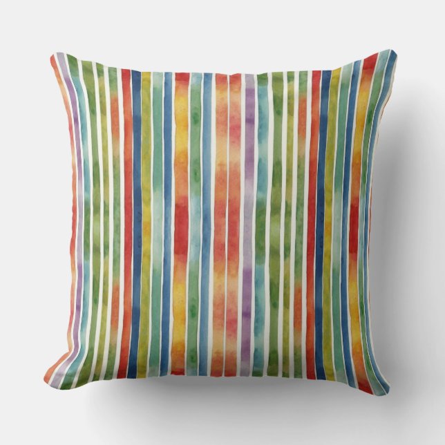 Vibrant färgstark regnbåge Rand vattenfärg Kudde (Framsida)