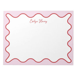 Vibrant färgstark Rosa Röd Vågigt Zigzag Gräns Anteckningsblock