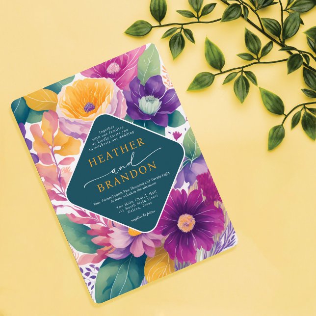 Vibrant färgstark sommarvattensfärgad Blommigt Brö Inbjudningar (Skapare uppladdad)