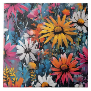 Vibrant färgstark Wildblomma Skriv ut Kakelplatta
