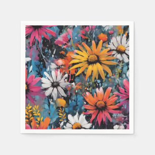 Vibrant färgstark Wildblomma Skriv ut Pappersservett