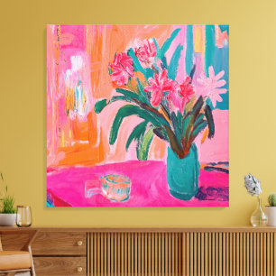 Vibrant Fauvist Vas från Rosa Flowers Canvastryck
