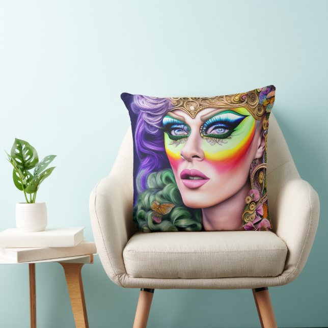 Vibrant fet HGBTQ Porträtt Drag Queen Artwork Kudde (Stol)