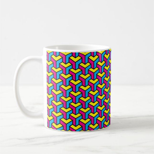 Vibrant, fetstilt CMYK-optiskt Illusionsblock Kaffemugg (Vänster)