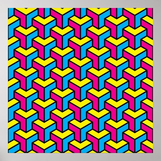 Vibrant, fetstilt CMYK-optiskt Illusionsblock Poster (Framsidan)