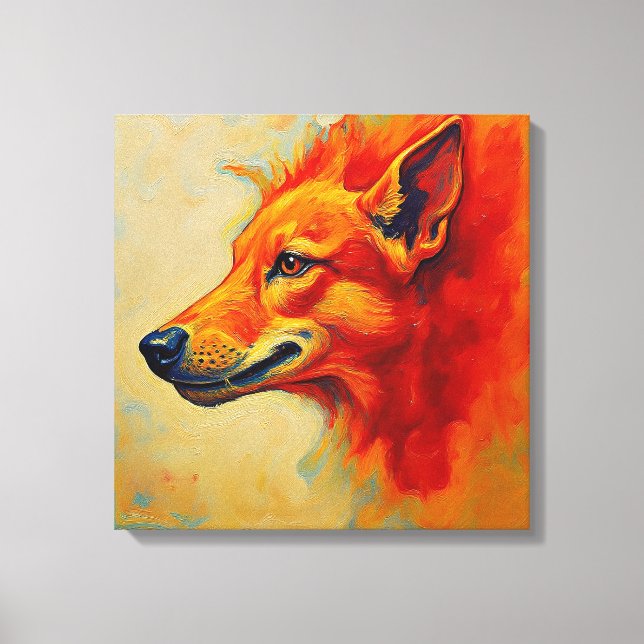 Vibrant Fiery Fox or Wolf Textured Impasto Canvastryck (Framsida)