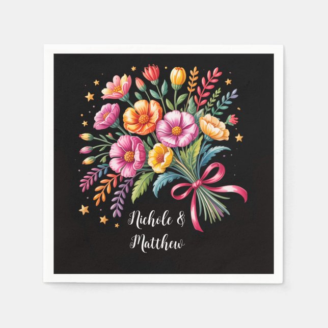 Vibrant Fiesta Bröllop Bouquet Bröllop Pappersservett (Framsidan)