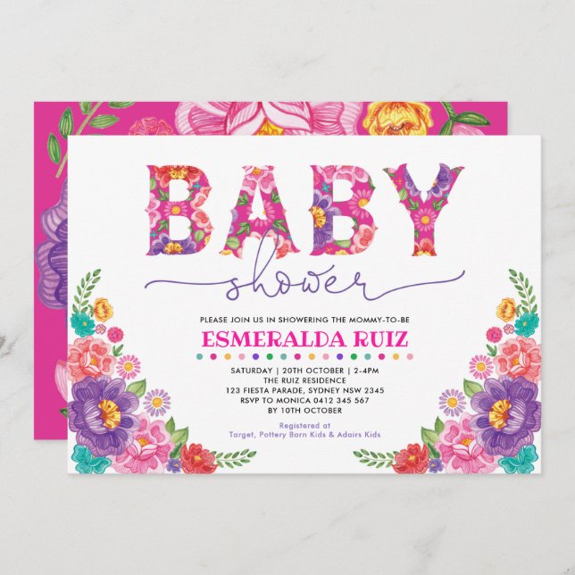 Vibrant Fiesta Flowers Nacho Average Baby Shower Inbjudningar (Fram/baksida)