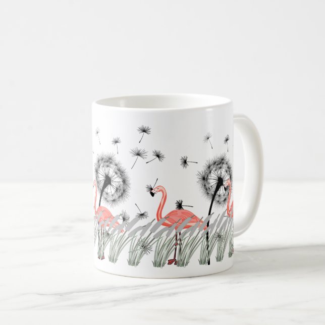 Vibrant Flamingo med dandelion och gräs Kaffemugg (Framsida höger)