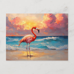 Vibrant Flamingo på stranden Vykort