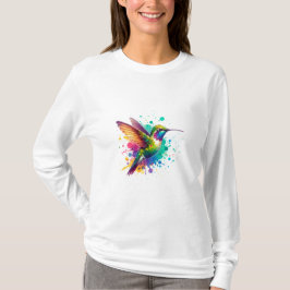 Vibrant Flight – Watercolor Hummingbird Explosion T Shirt