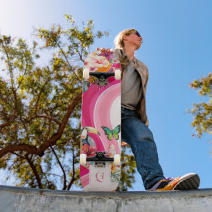 Vibrant flöde   Funky Retro Tropical Monogram Mini Skateboard Bräda 18,5 Cm