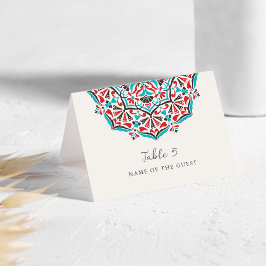 Vibrant Floral Delight Mandala Wedding Place Card  Bordsnummer