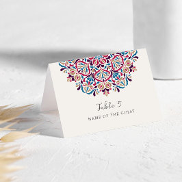 Vibrant Floral Delight Mandala Wedding Place Card  Bordsnummer