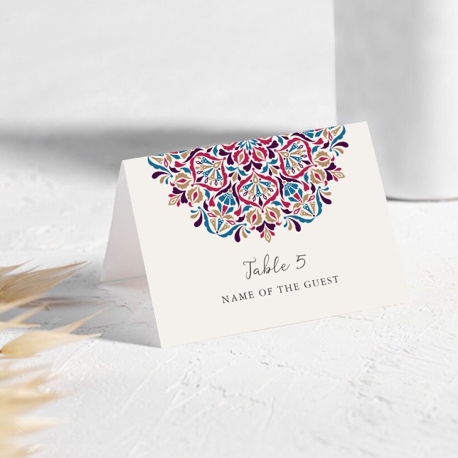 Vibrant Floral Delight Mandala Wedding Place Card  Bordsnummer (Skapare uppladdad)