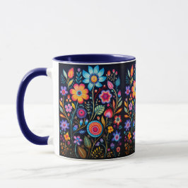 Vibrant Floral Garden Black Ceramic Combo Mug Mugg
