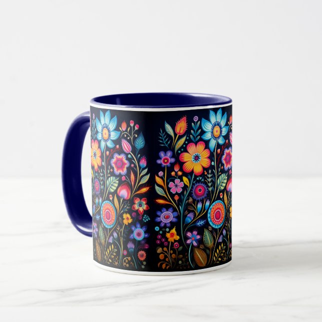 Vibrant Floral Garden Black Ceramic Combo Mug Mugg (Framsida vänster)