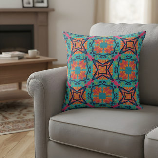 Vibrant Floral Kaleidoscope Pattern Kudde