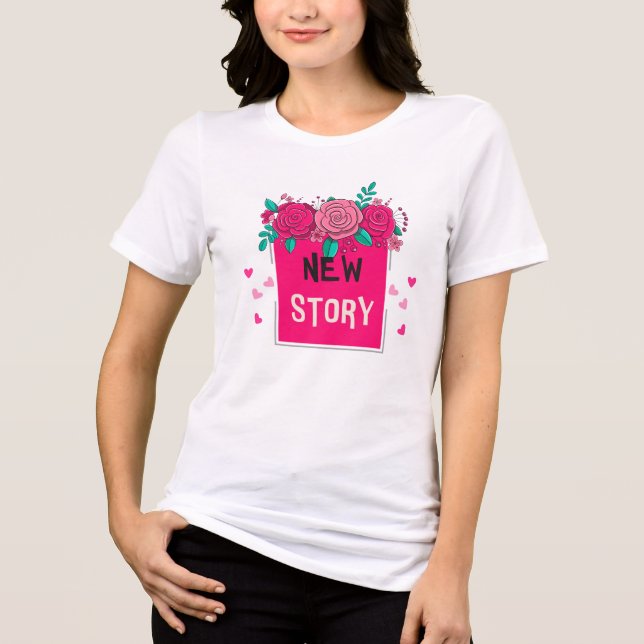 Vibrant Floral 'New Story' T-Shirt - Romantic (Framsida)
