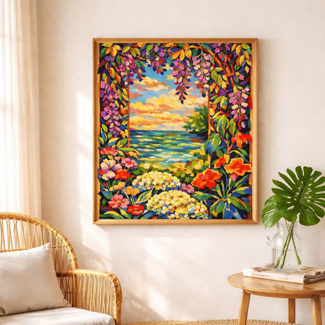 vibrant floral ocean sunset poster (Skapare uppladdad)