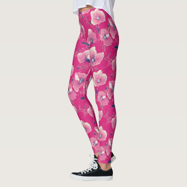 Vibrant Floral Pattern in Pink, White & Royal B    Leggings (Vänster)