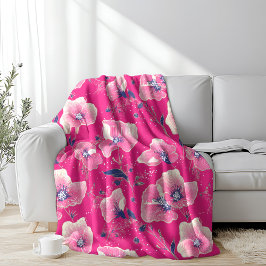 Vibrant Floral Pattern in Pink, White & Royal Blue Fleecefilt
