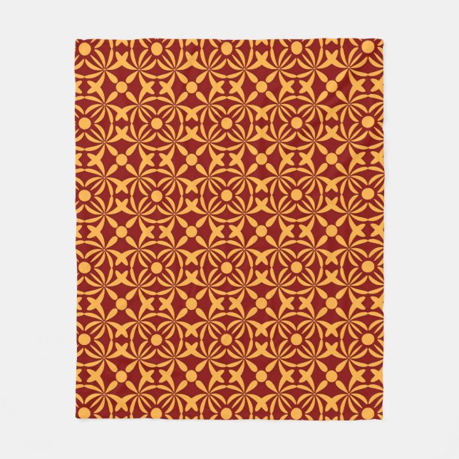 Vibrant Floral Pattern: Yellow Shapes on Red Back Fleecefilt (Framsidan)