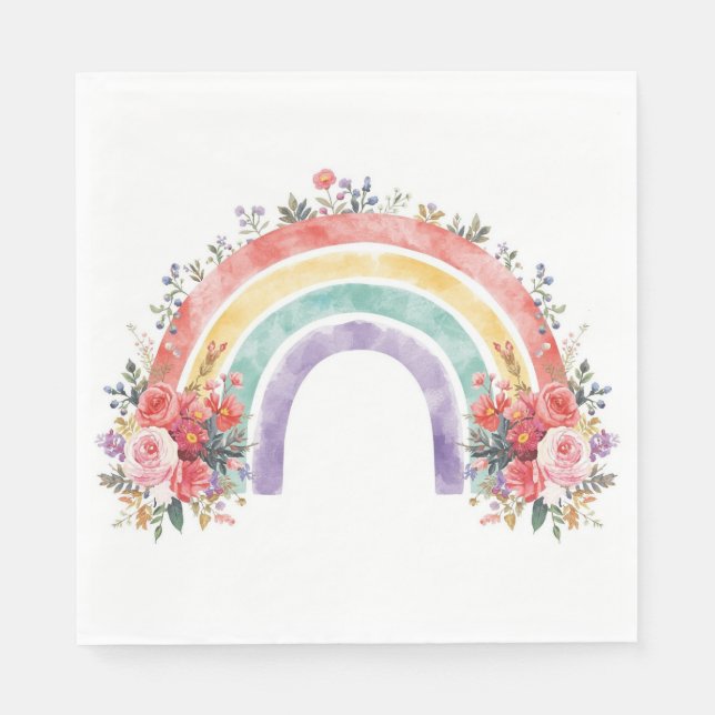 Vibrant Floral Rainbow Watercolor Birthday Party Pappersservett (Framsidan)