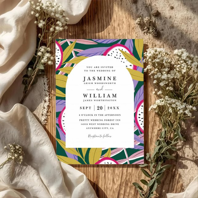 Vibrant Floral Tropical Elegant QR Code Wedding Inbjudningar (Skapare uppladdad)